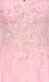 Close-up of a pink dress with sequin detailing