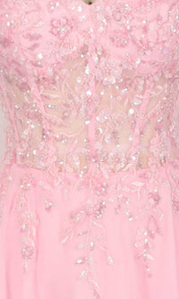 Close-up of a pink dress with sequin detailing