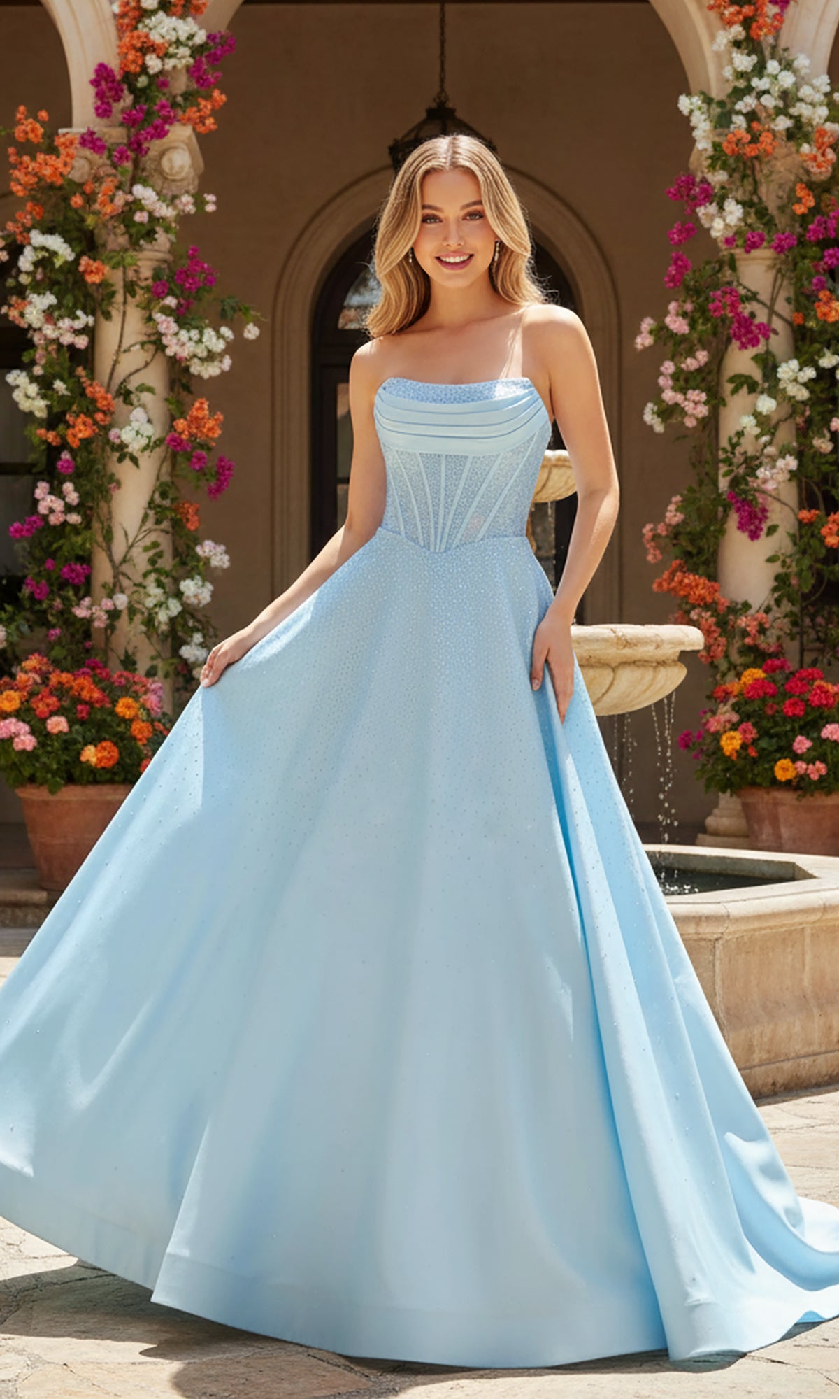 Strapless Long Beaded Prom Dress with Lace-Up Back– PromGirl
