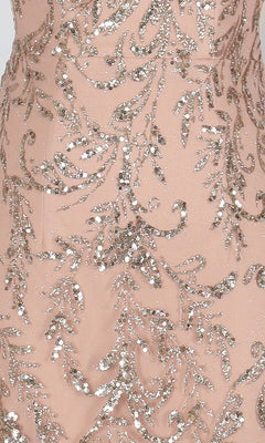 Close-up of the light pink fabric with silver sequin embroidery on the PromGirl Exclusive 250343 Short Homecoming Dress, featuring an elegant leafy vine pattern ideal for a sparkling, sleeveless mini look.