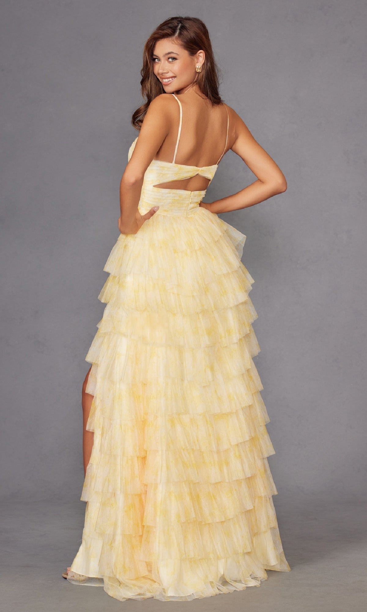 Ruffled Long A-Line Prom Dress with Cut Out – PromGirl