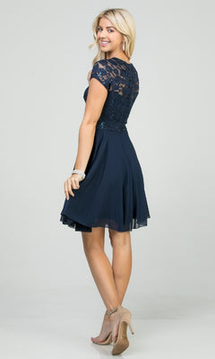 Short Cap-Sleeve Lace-Bodice Party Dress PromGirl Short Cap-Sleeve Lace-Bodice Party Dress PromGirl