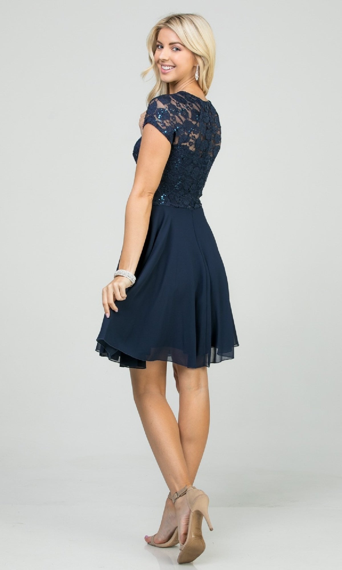 Fit-and-Flare Cap-Sleeve Short Party Dress