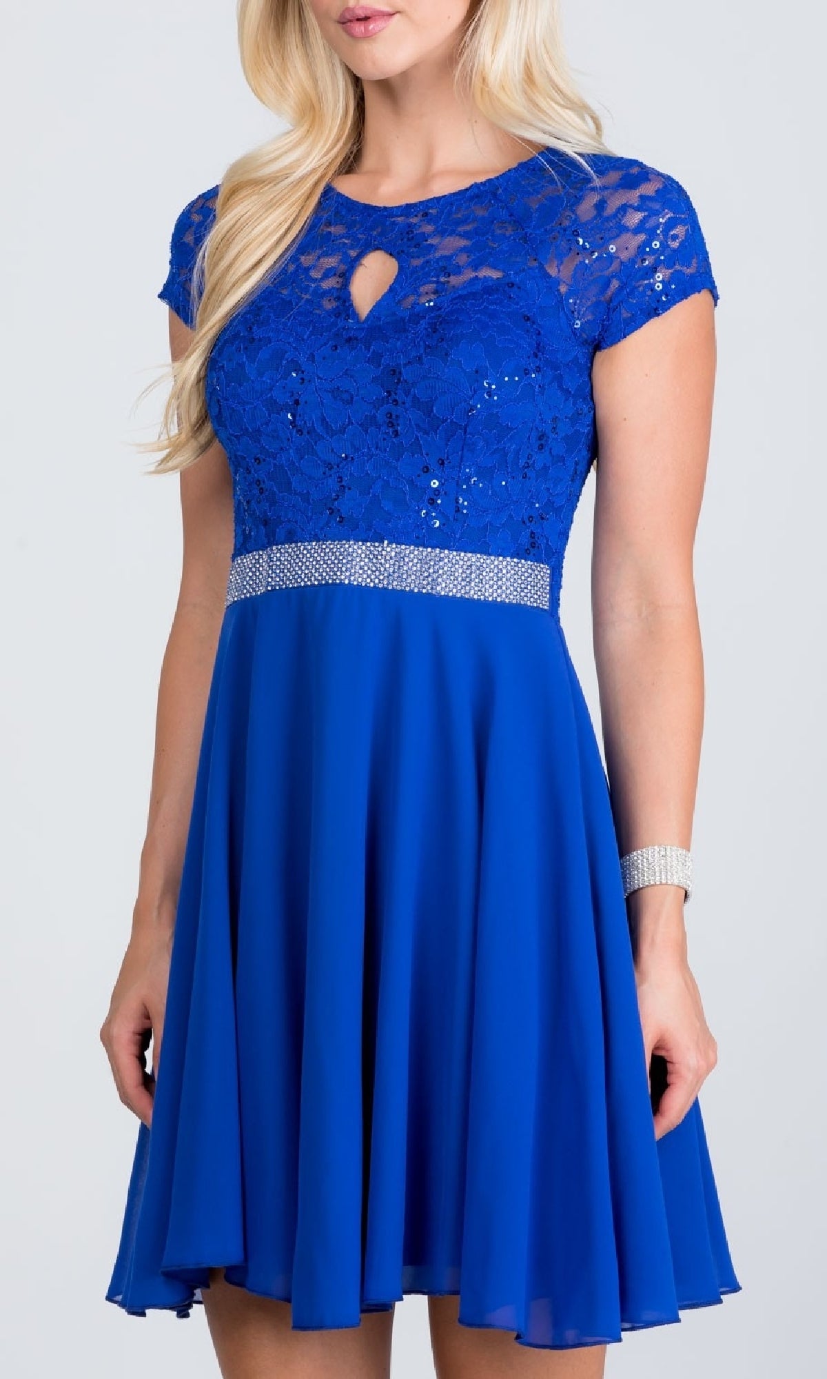 Fit-and-Flare Cap-Sleeve Short Party Dress