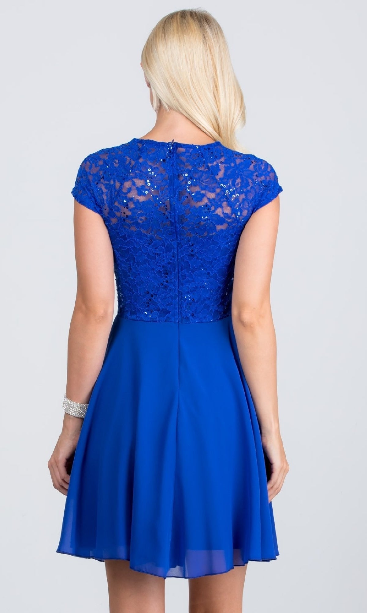 Short Cap-Sleeve Lace-Bodice Party Dress - Main Image