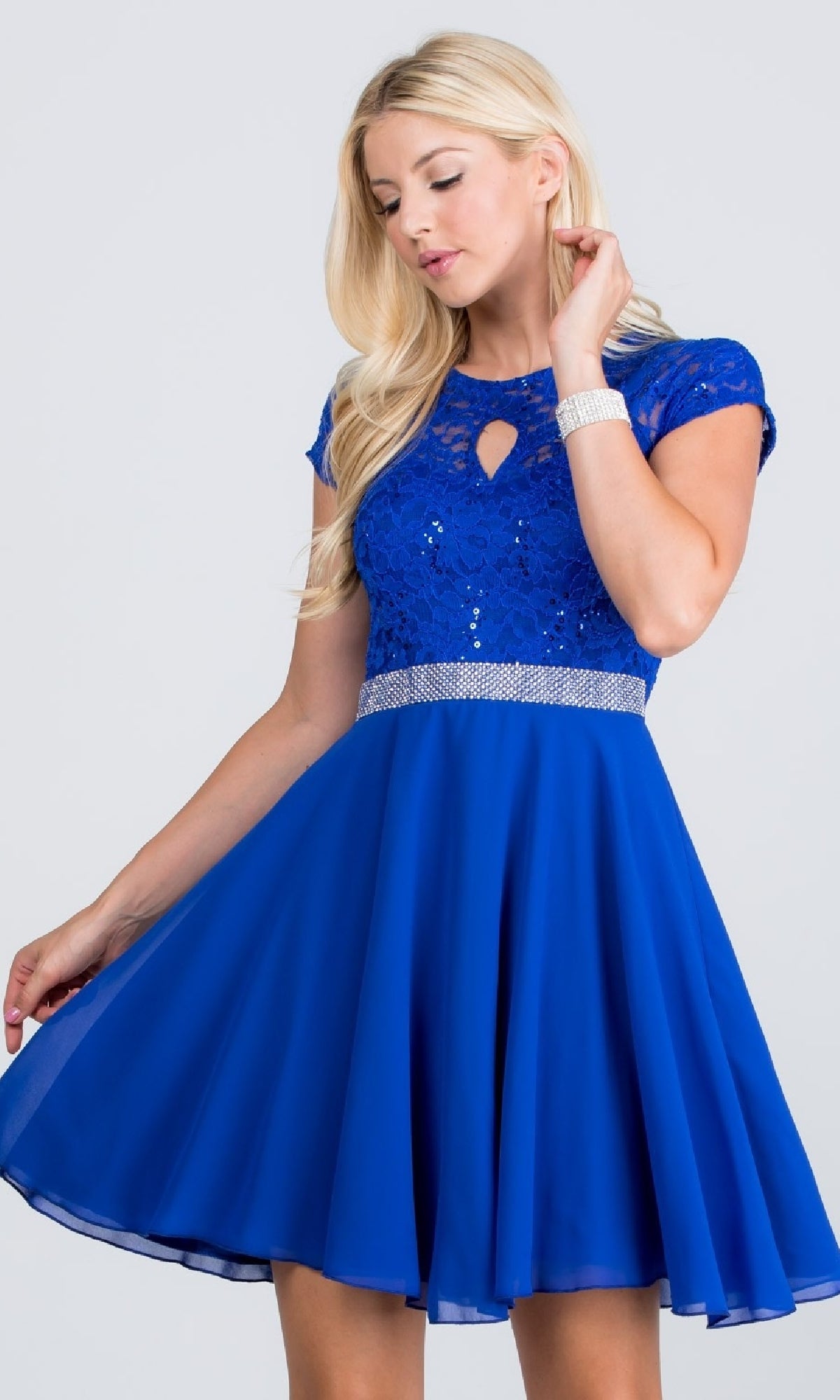 Fit-and-Flare Cap-Sleeve Short Party Dress