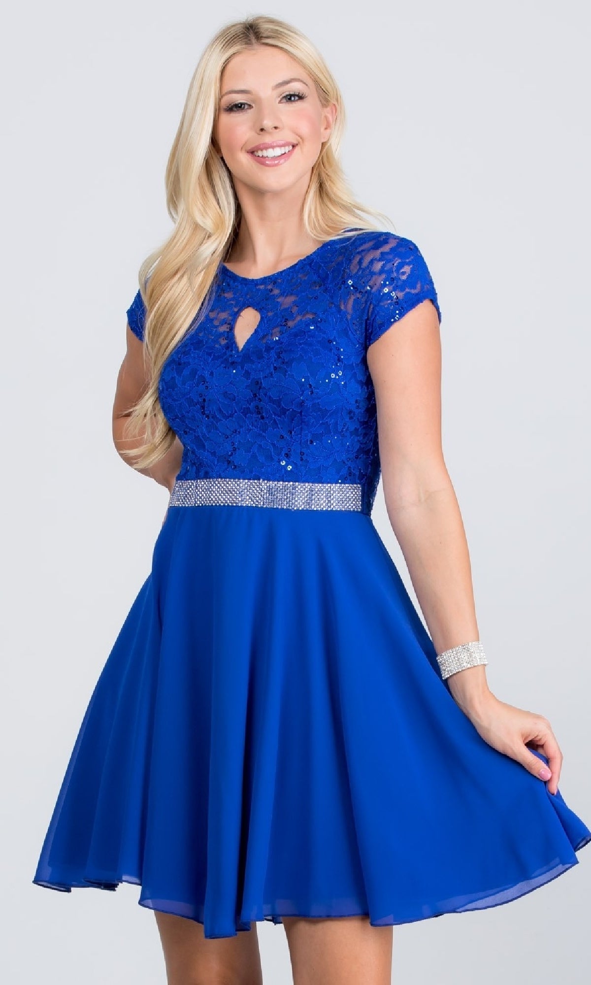 Fit-and-Flare Cap-Sleeve Short Party Dress
