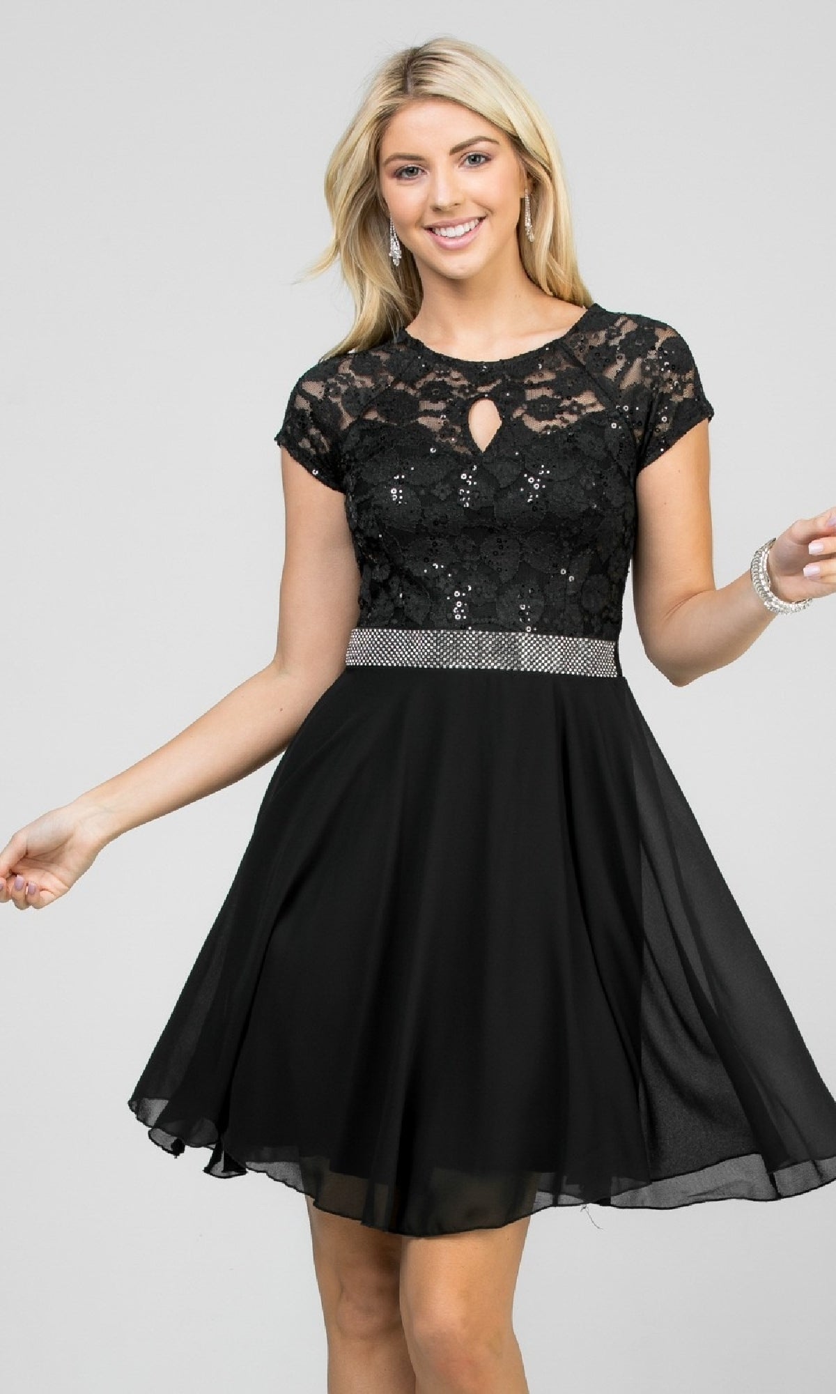 Fit-and-Flare Cap-Sleeve Short Party Dress