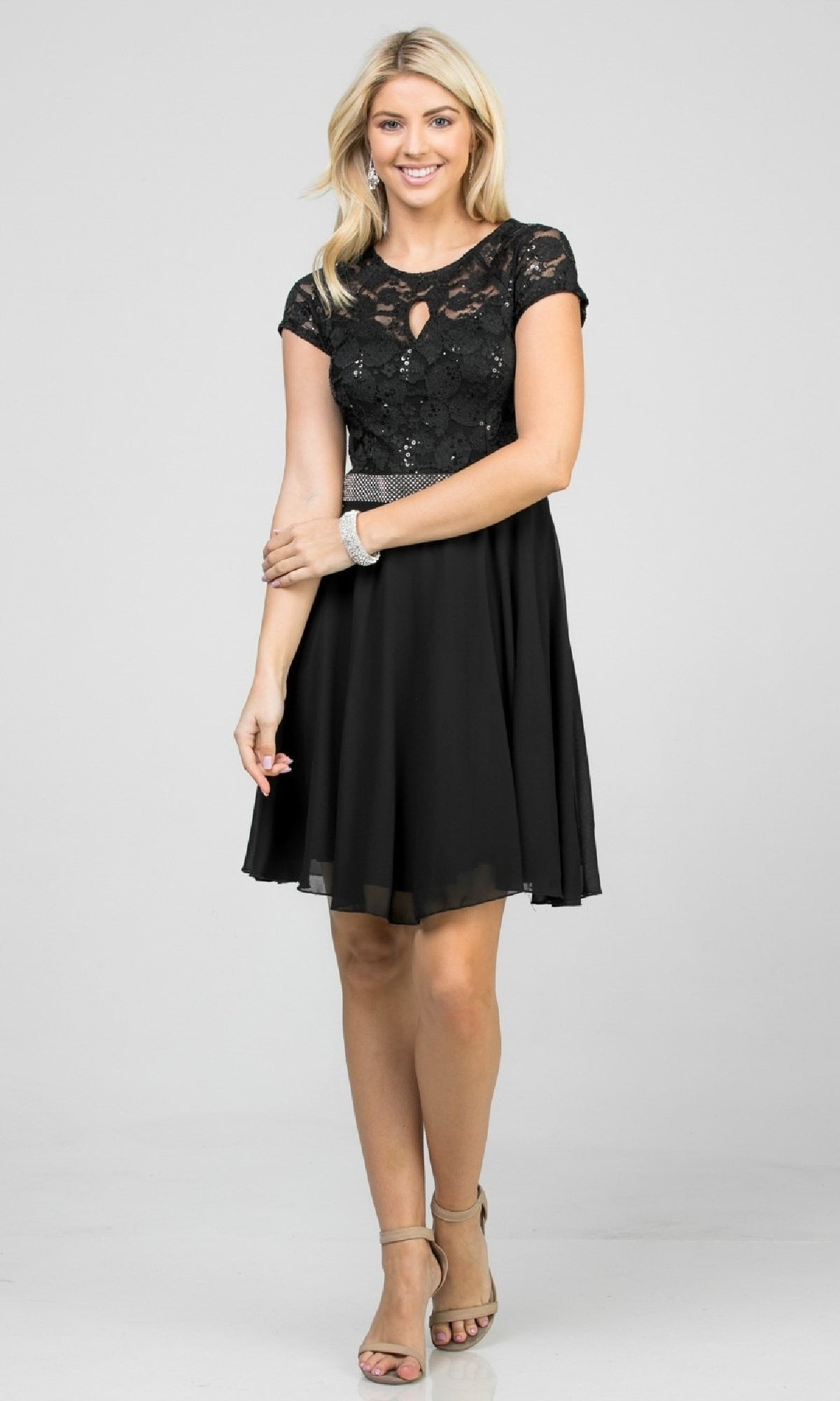 Fit-and-Flare Cap-Sleeve Short Party Dress