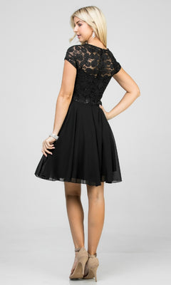 Short Cap-Sleeve Lace-Bodice Party Dress Navy / Small Short Cap-Sleeve Lace-Bodice Party Dress Navy / Small