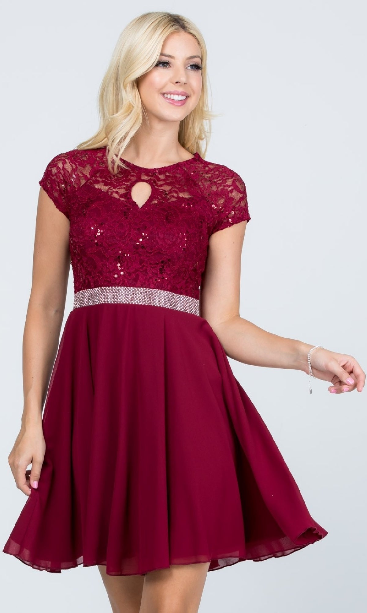 Fit-and-Flare Cap-Sleeve Short Party Dress