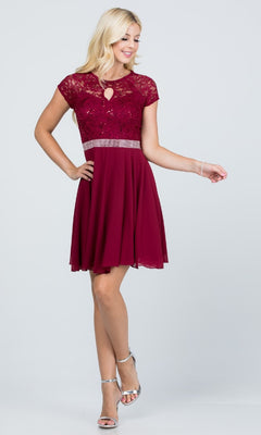 Short Cap-Sleeve Lace-Bodice Party Dress– PromGirl
