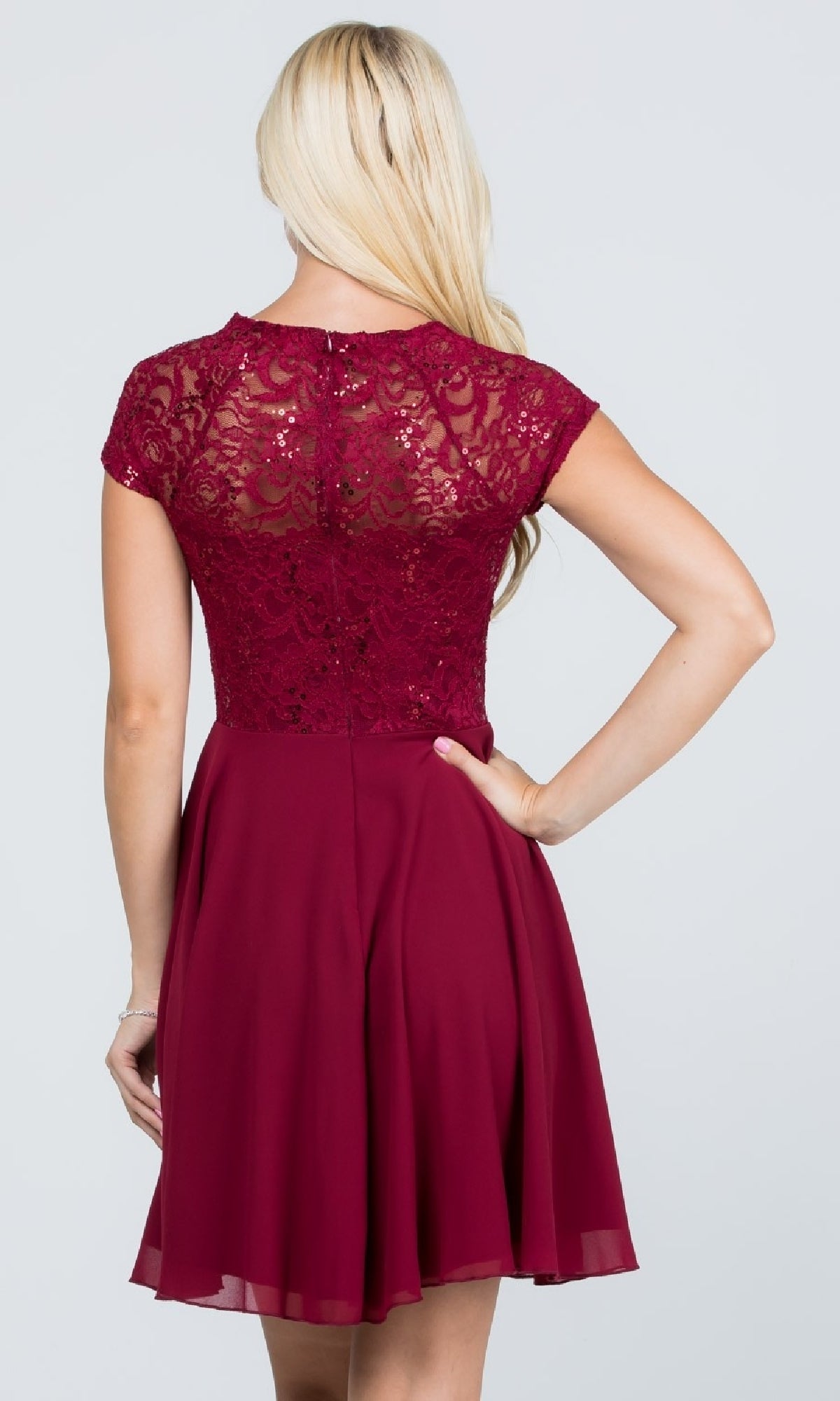 Fit-and-Flare Cap-Sleeve Short Party Dress
