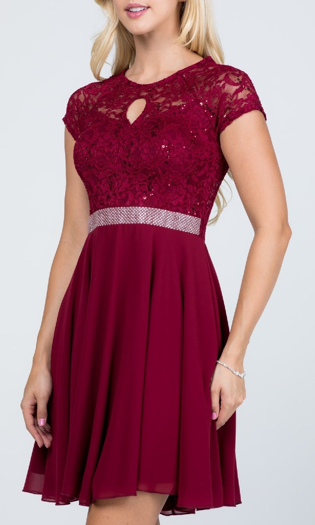 Fit-and-Flare Cap-Sleeve Short Party Dress