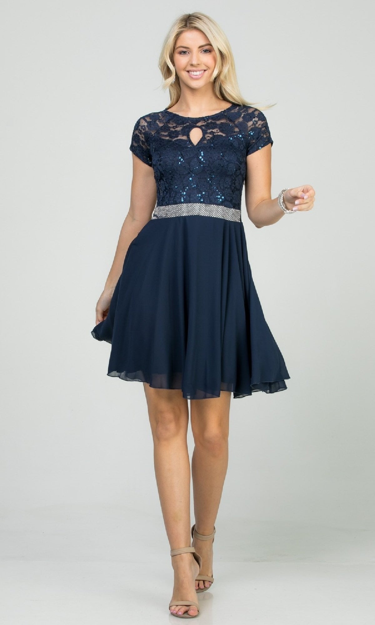 Fit-and-Flare Cap-Sleeve Short Party Dress