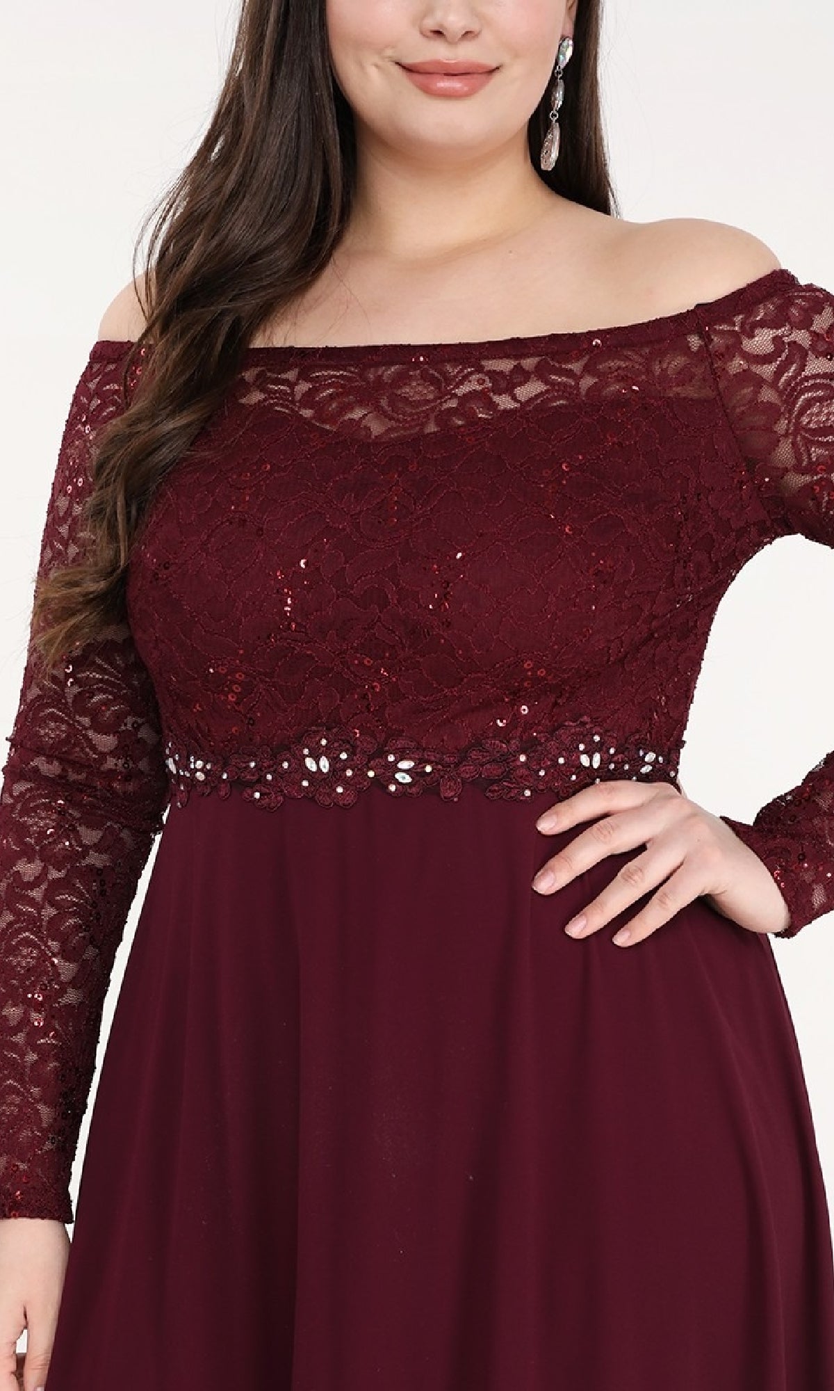 Long A-Line Lace-Bodice Plus-Size Formal Dress