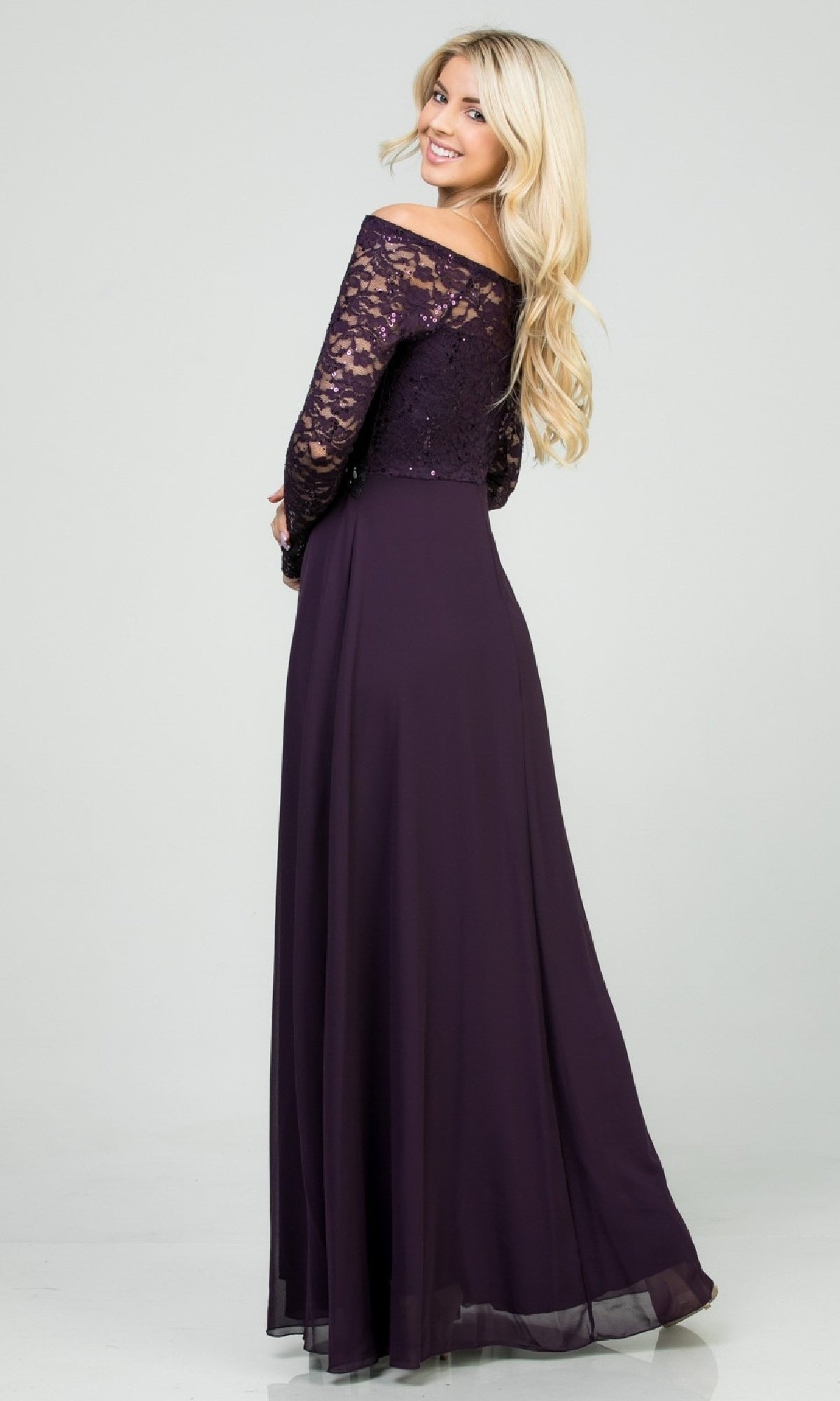 Long A-Line Lace-Bodice Plus-Size Formal Dress