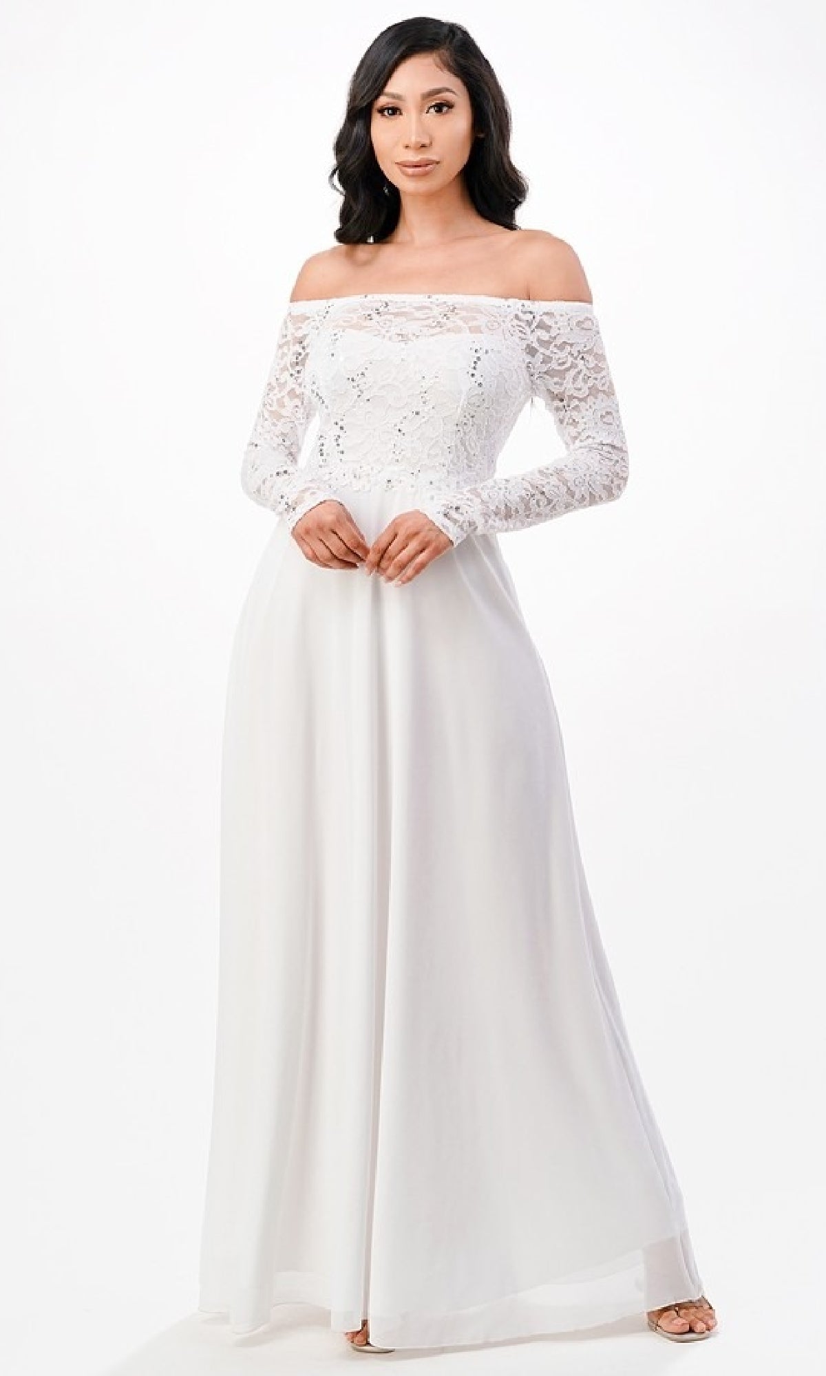 Long A-Line Lace-Bodice Plus-Size Formal Dress
