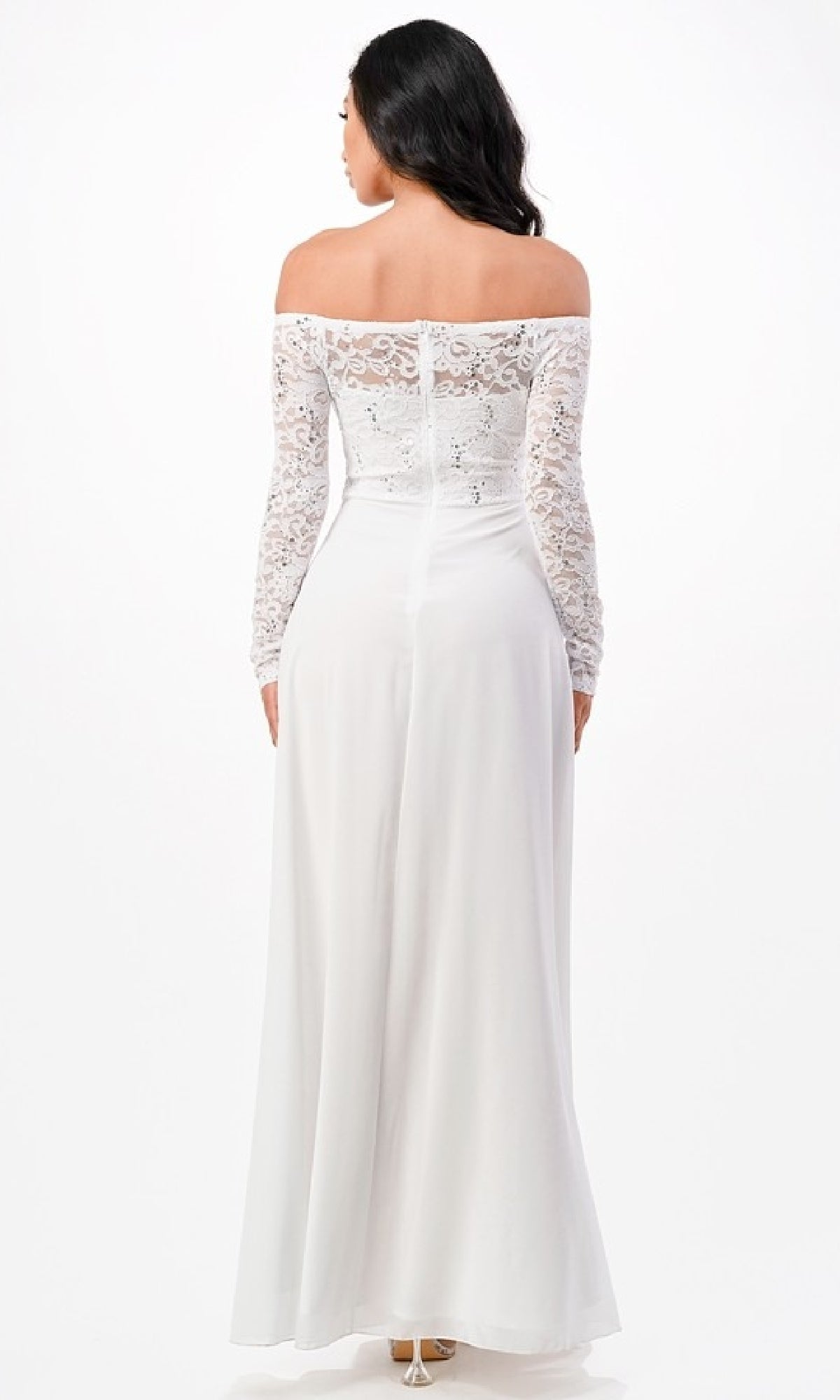 Long A-Line Lace-Bodice Plus-Size Formal Dress