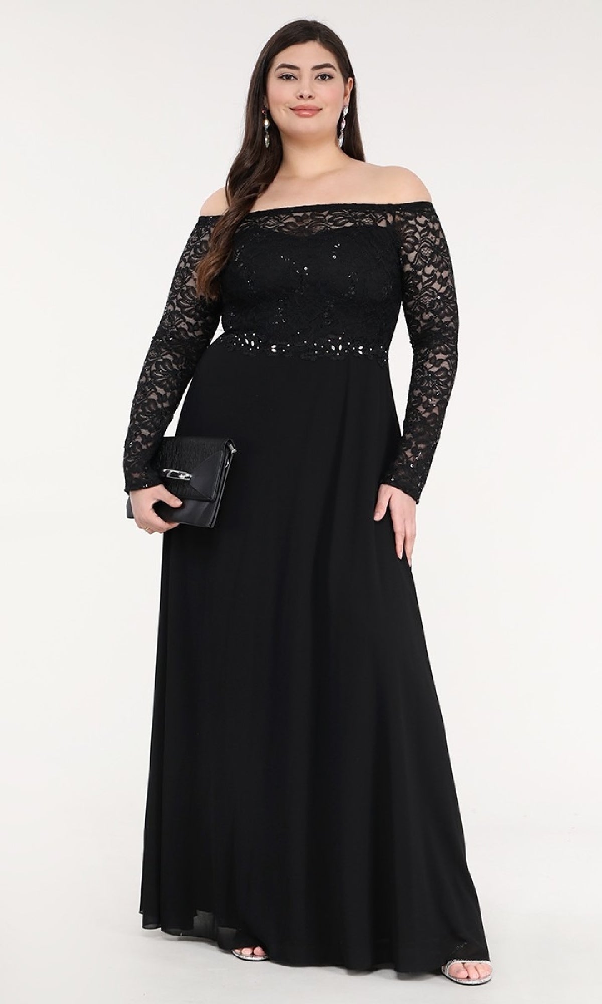 Long A-Line Lace-Bodice Plus-Size Formal Dress