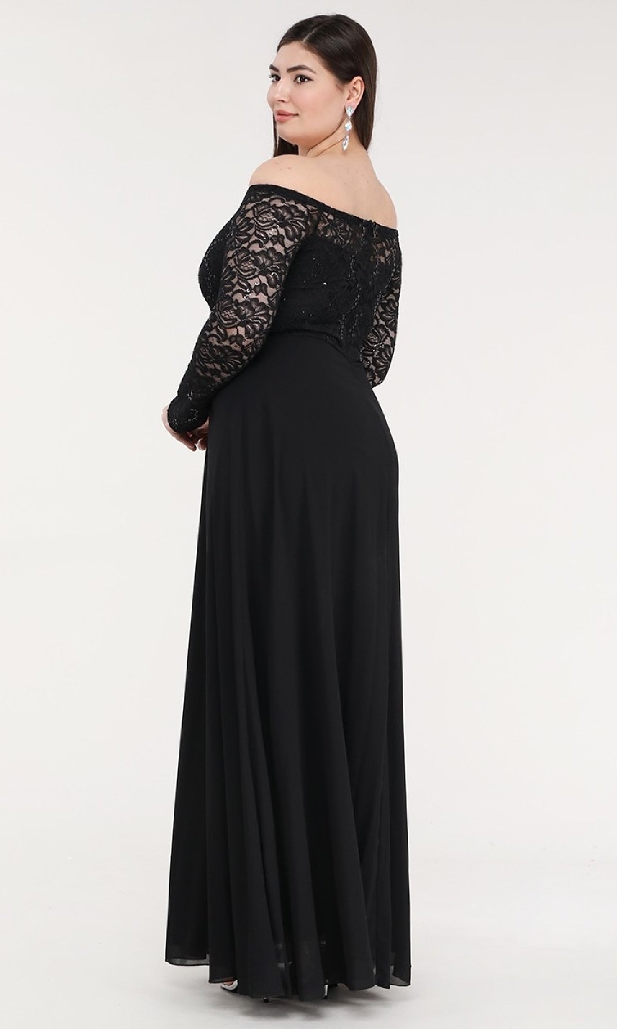 Long A-Line Lace-Bodice Plus-Size Formal Dress