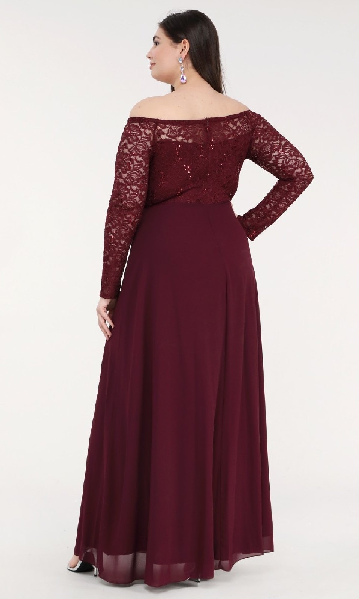 Long A-Line Lace-Bodice Plus-Size Formal Dress