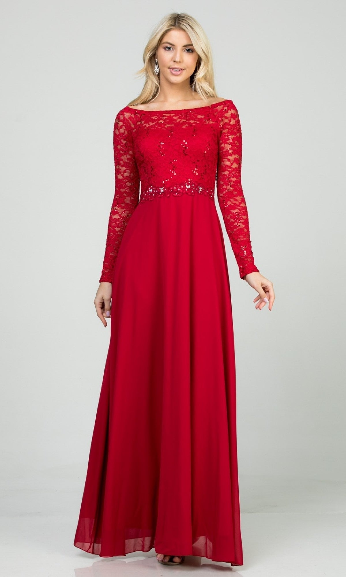 Long A-Line Lace-Bodice Plus-Size Formal Dress