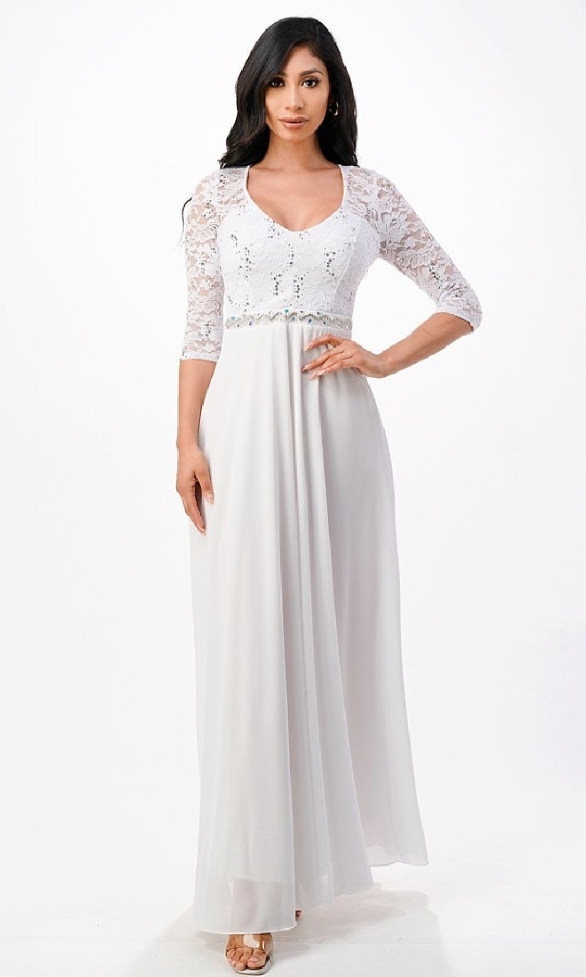 Plus-Size A-Line Long Formal Dress with Sleeves