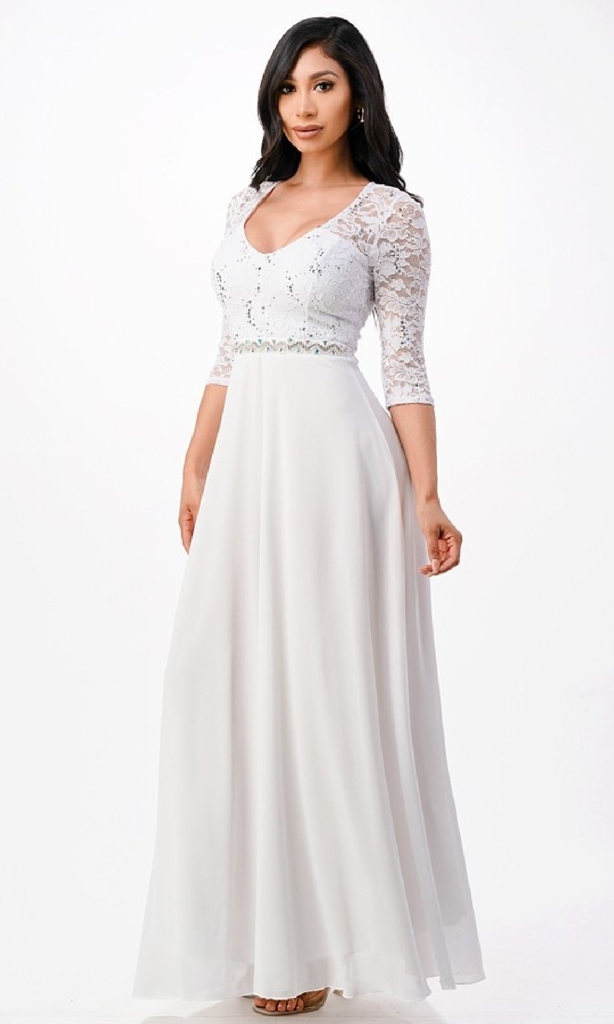Plus-Size A-Line Long Formal Dress with Sleeves