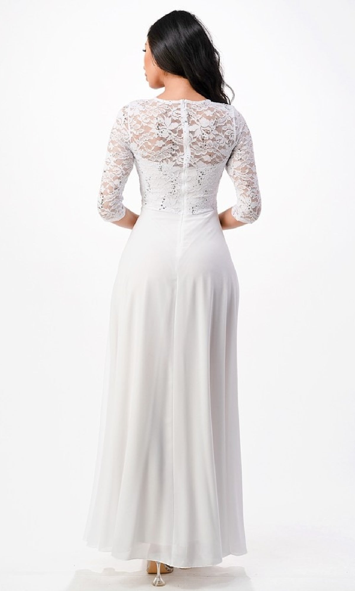 Plus-Size A-Line Long Formal Dress with Sleeves