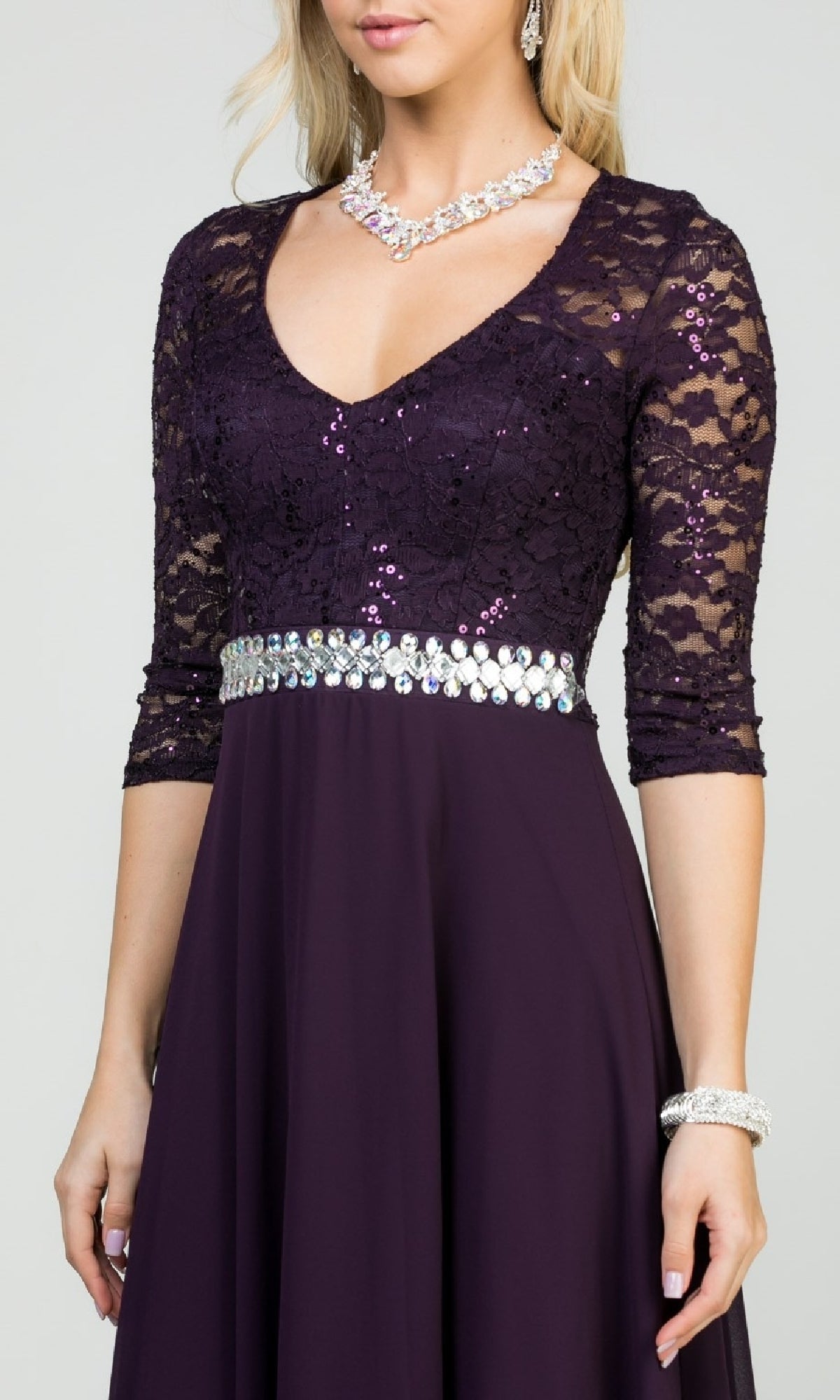 Plus-Size A-Line Long Formal Dress with Sleeves