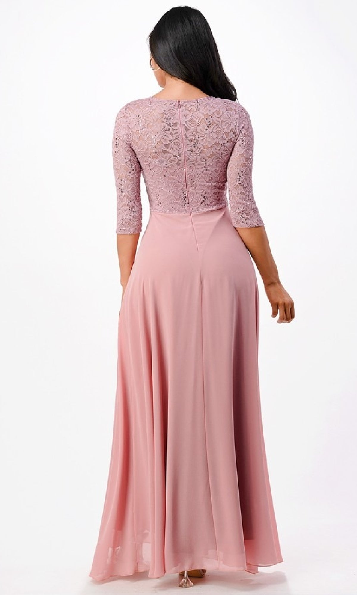 Sleeved V-Neck Long A-Line Formal Dress 25434