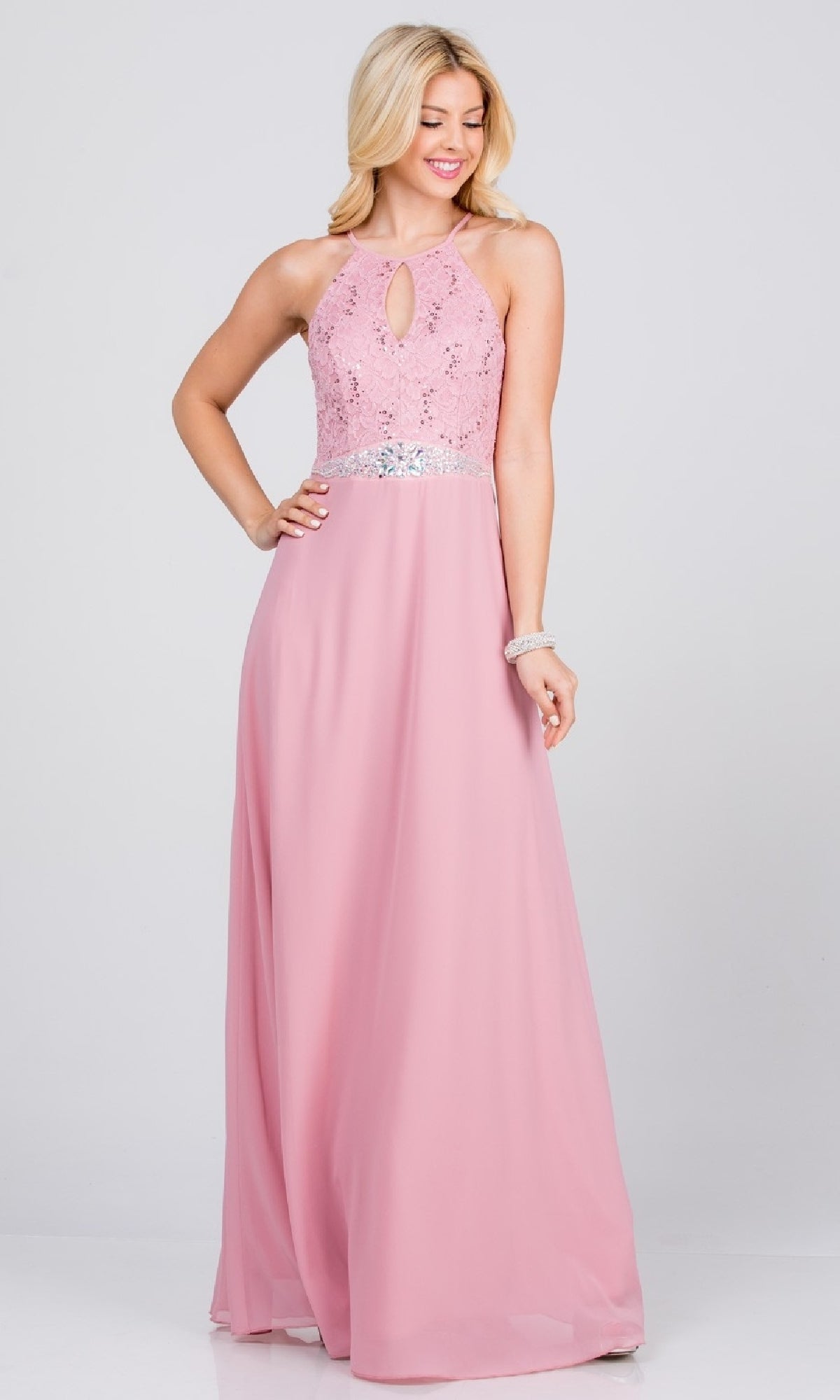 Long Lace-Bodice A-Line Formal Dress 25485