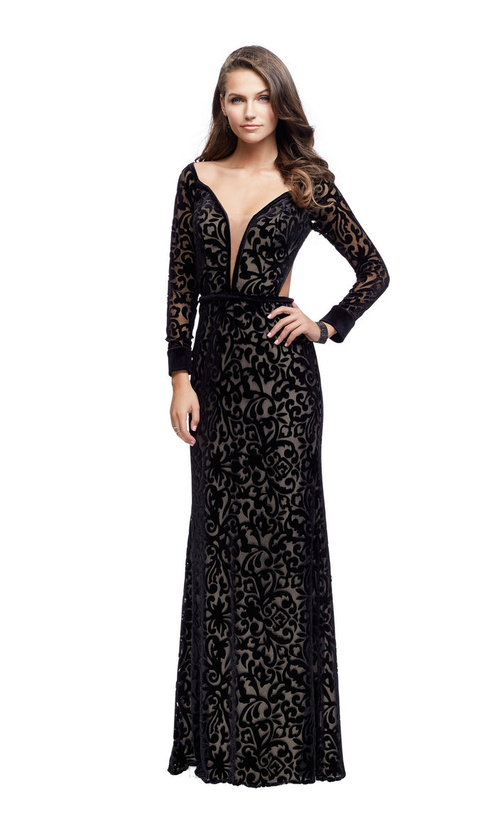 La Femme 25497 Black Long-Sleeve Prom Dress