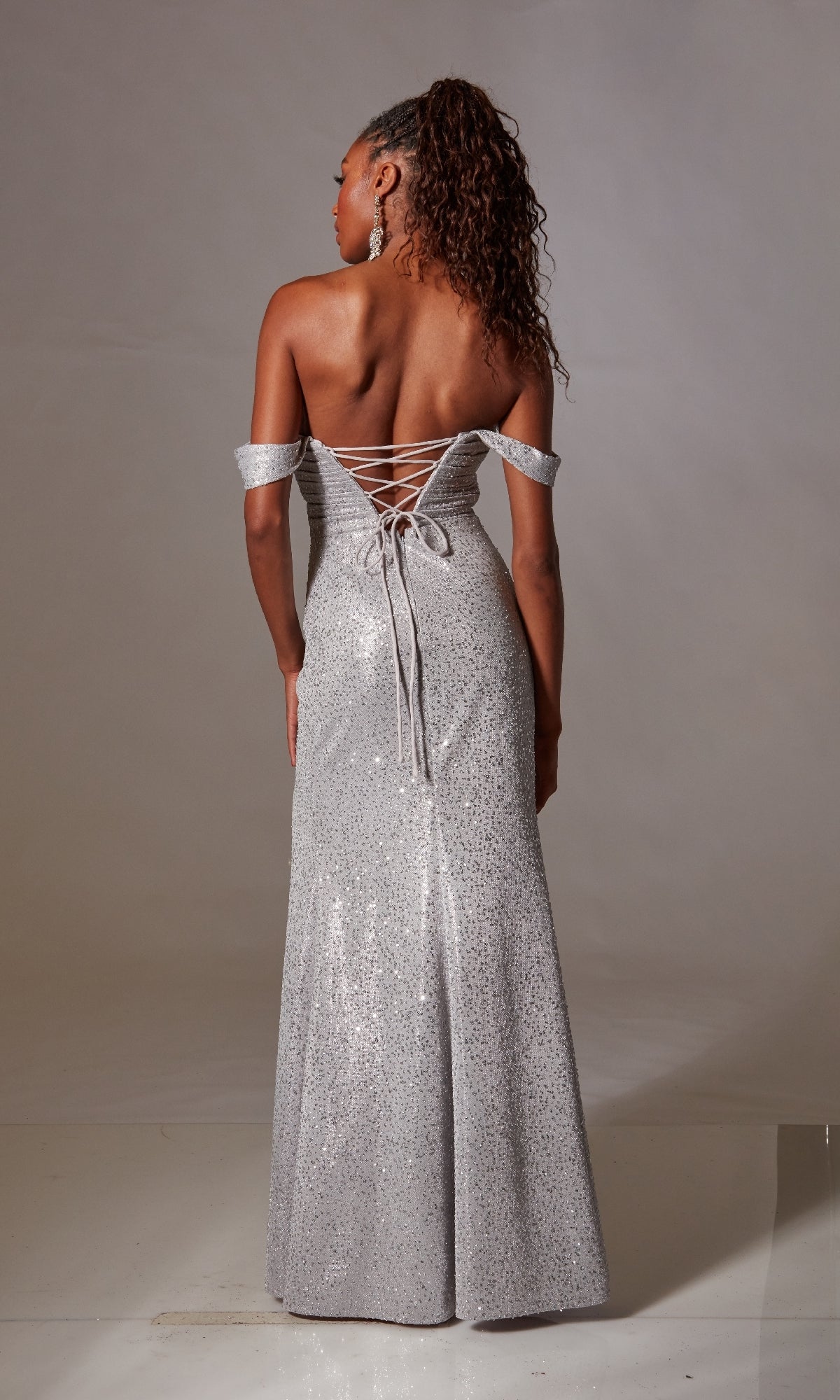 Off-Shoulder Long Sequin Prom Dress with Lace-Up Back Black / 12 Off-Shoulder Long Sequin Prom Dress with Lace-Up Back Black / 12
