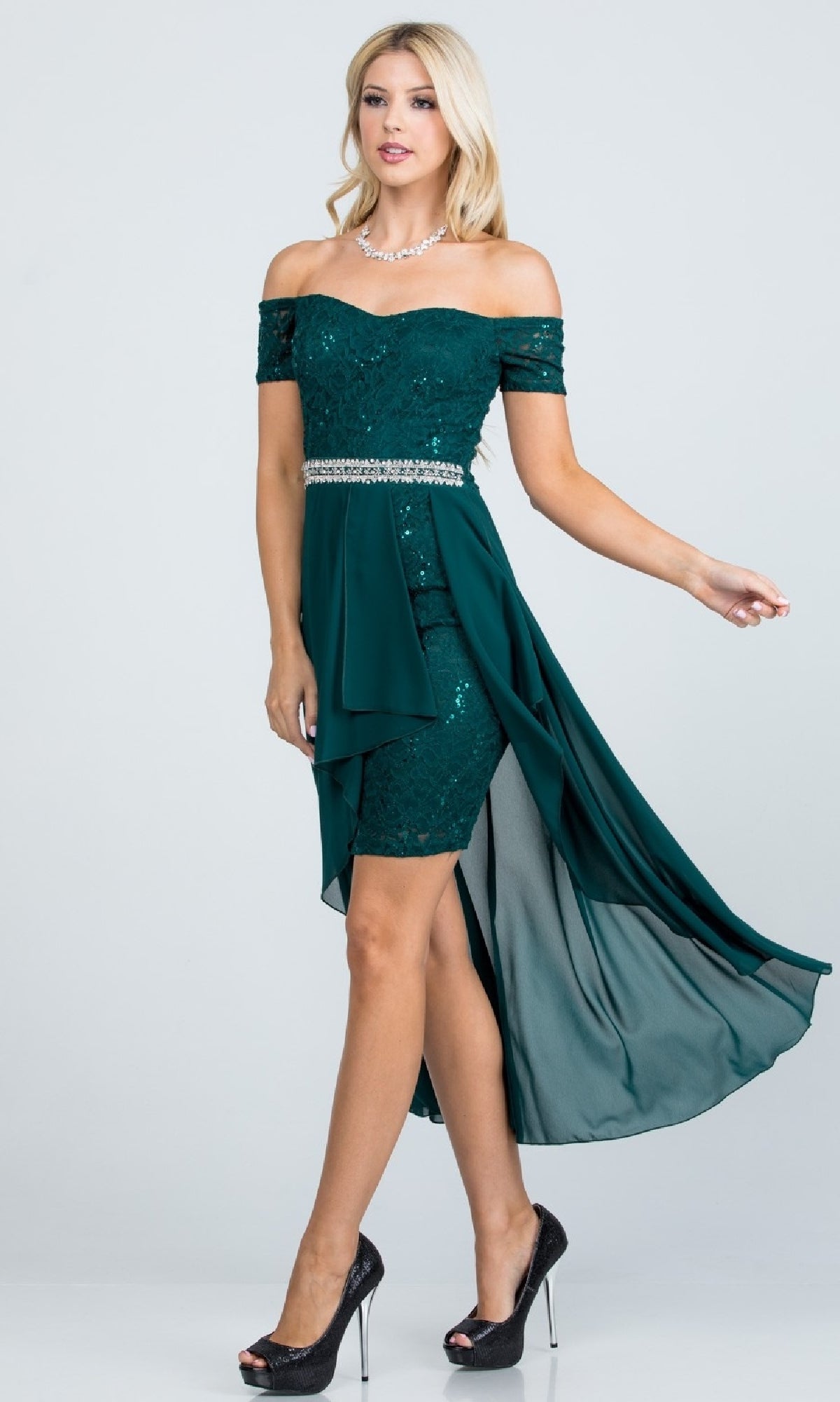 Off-the-Shoulder High-Low Party Dress