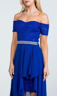 Lace Off-the-Shoulder Party Dress with Overlay PromGirl Lace Off-the-Shoulder Party Dress with Overlay PromGirl