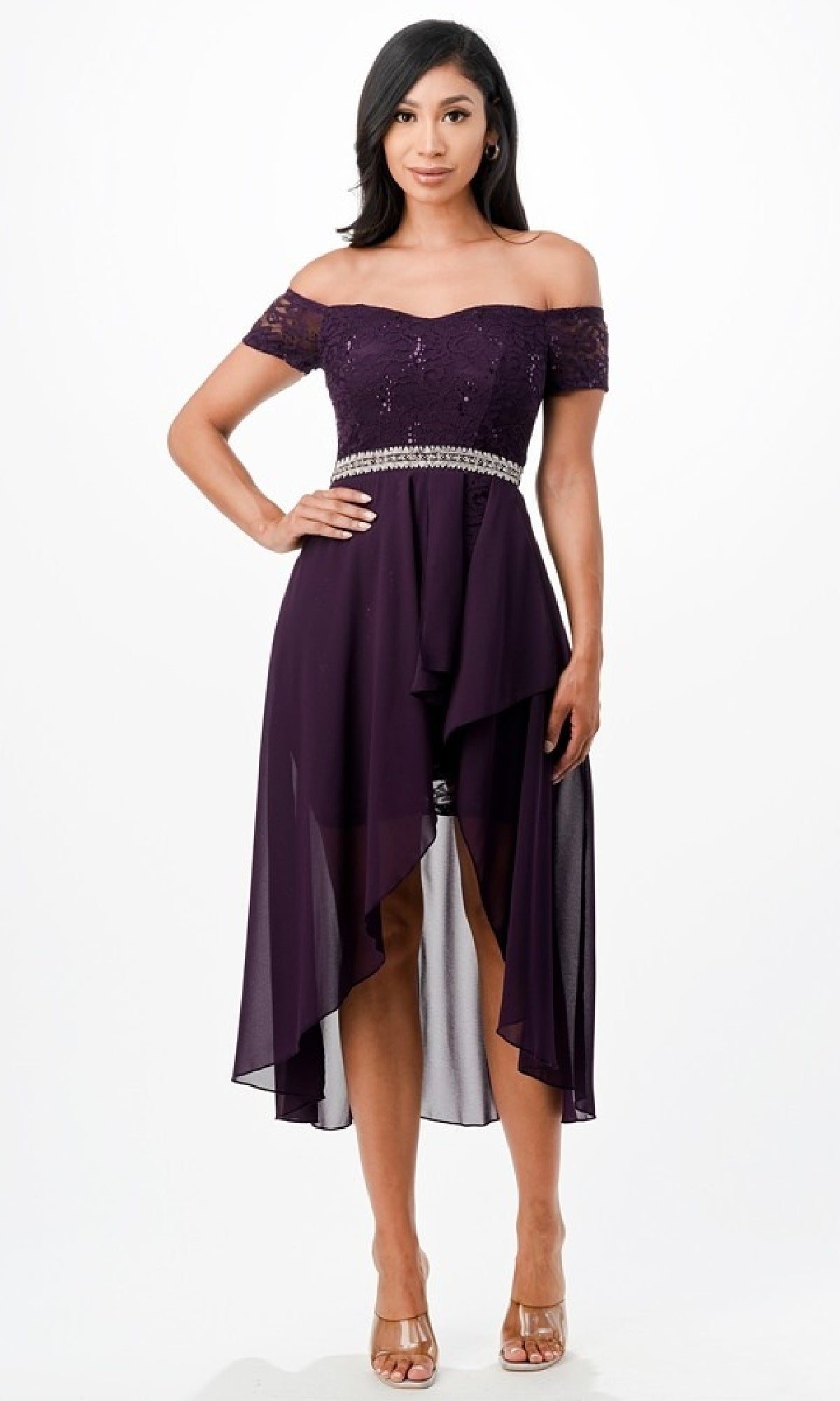 Off-the-Shoulder High-Low Party Dress