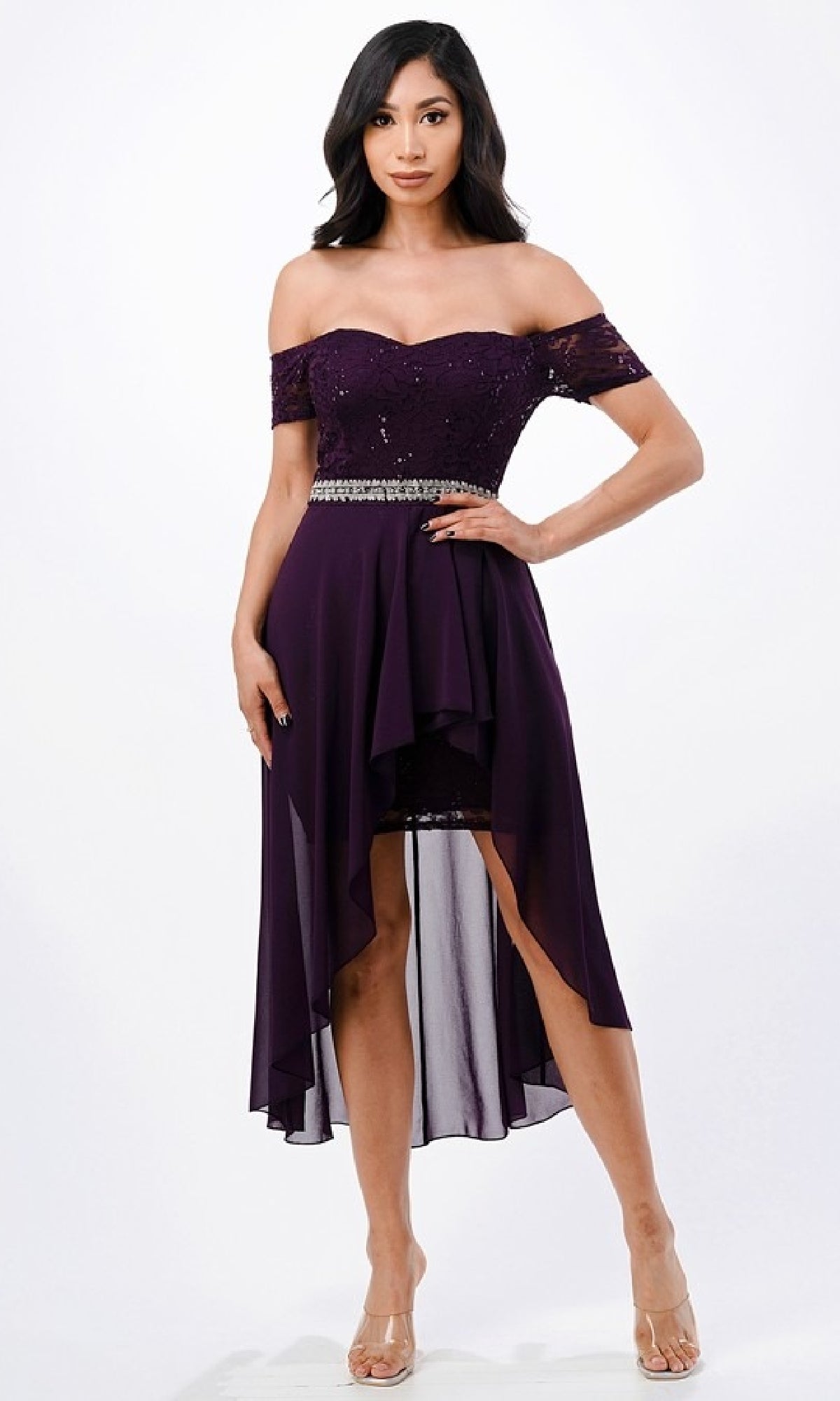 Off-the-Shoulder High-Low Party Dress