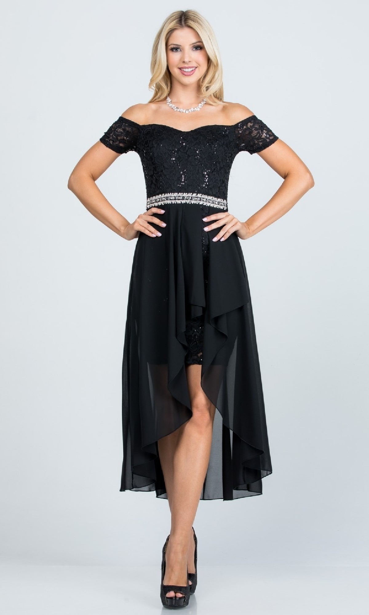 Off-the-Shoulder High-Low Party Dress