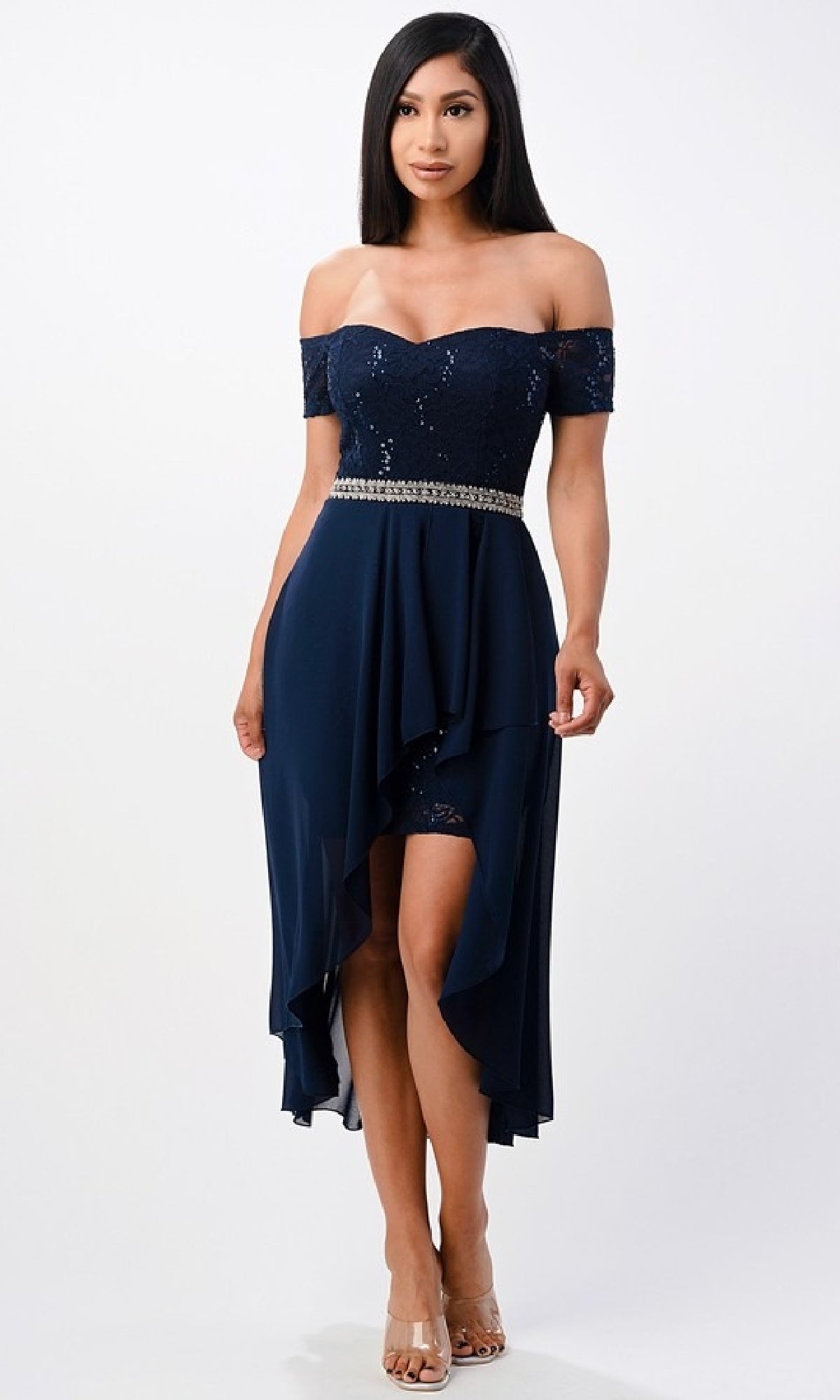 Off-the-Shoulder High-Low Party Dress