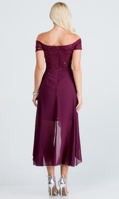 chinese dress ladies Lace Off-the-Shoulder Party Dress with Overlay– PromGirl