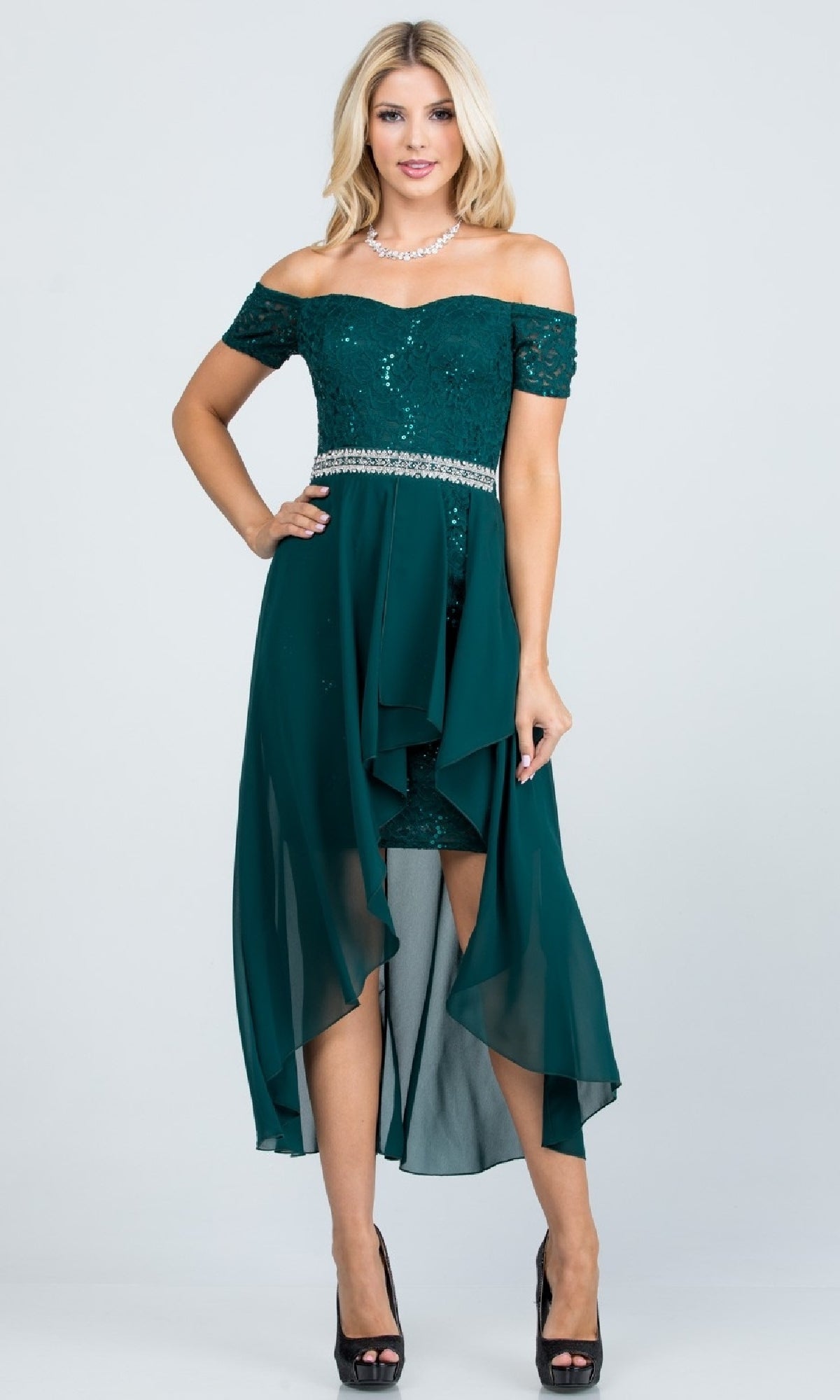 Off-the-Shoulder High-Low Party Dress