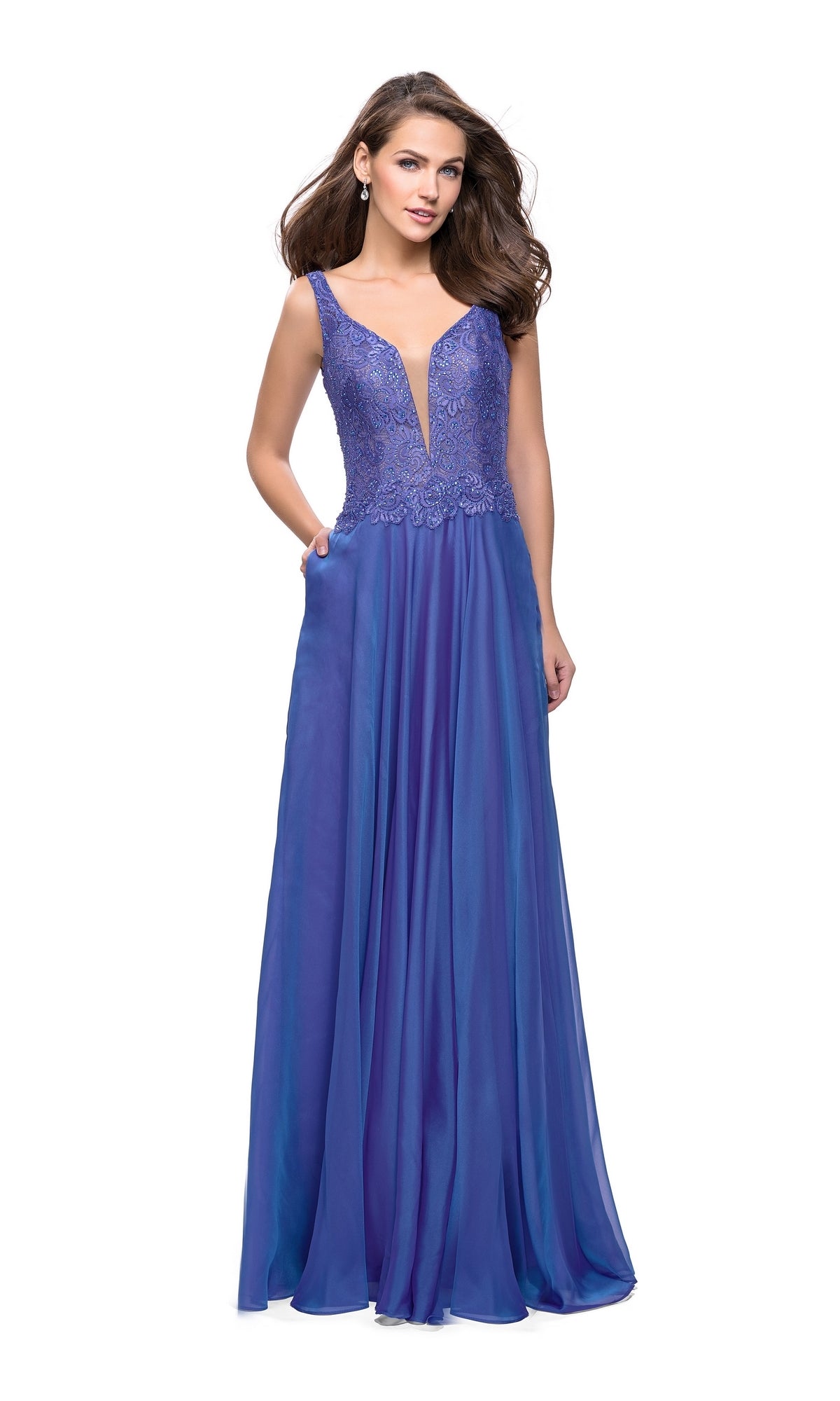 La Femme Lace-Bodice Long Prom Dress 25513