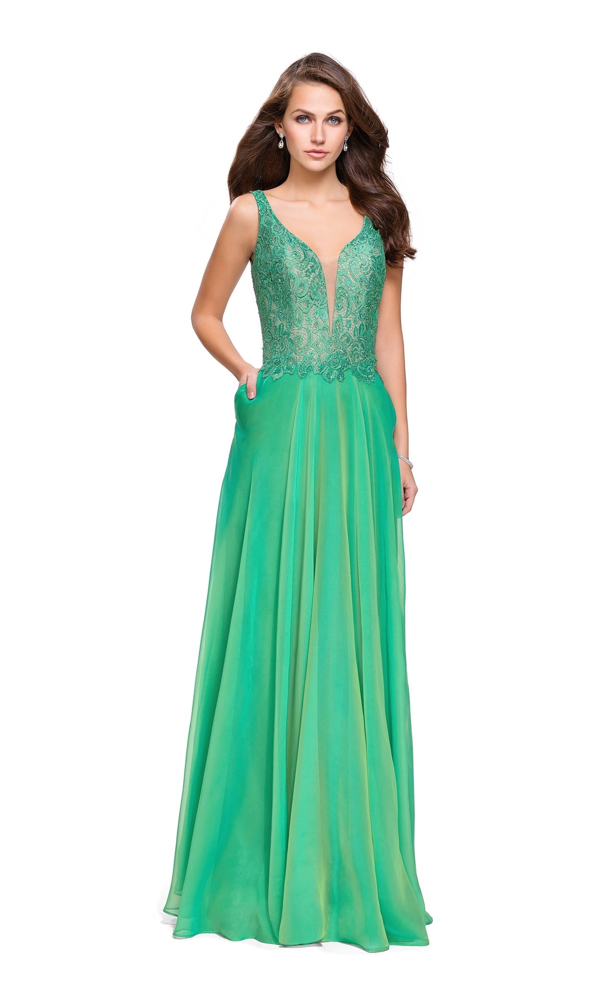 La Femme Lace-Bodice Long Prom Dress 25513
