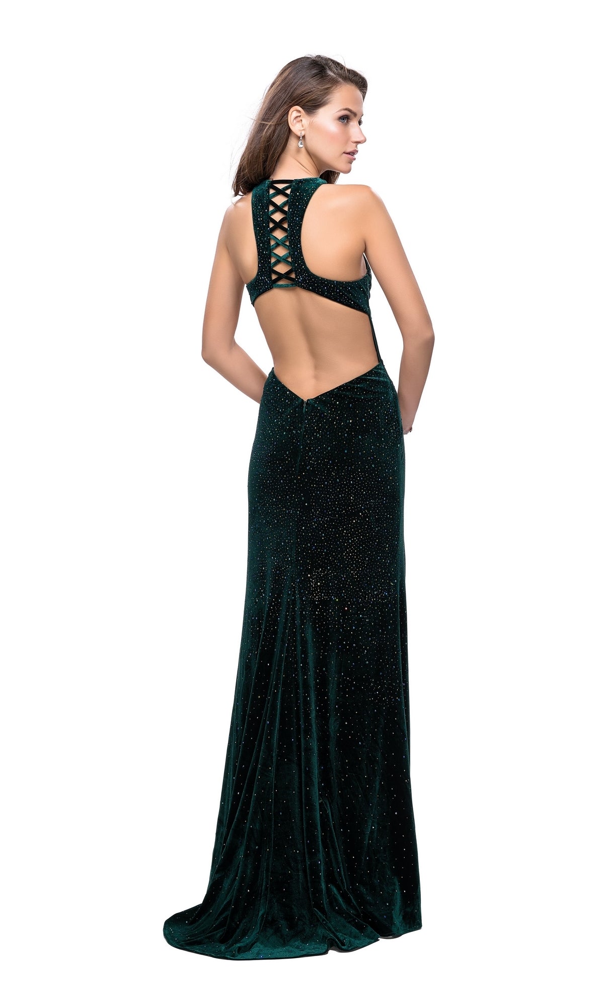 La Femme Beaded Long Velvet Prom Dress 25517