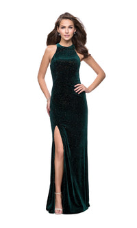 La Femme Beaded Long Velvet Prom Dress 25517