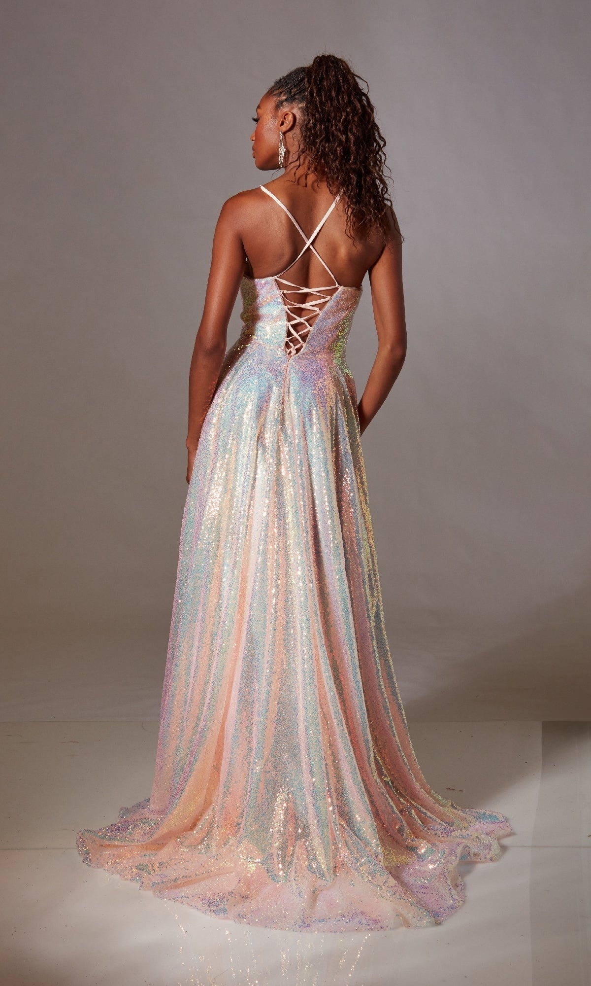 Lace-Up Long A-Line Prom Dress with Sequins Pink Opal / 2 Lace-Up Long A-Line Prom Dress with Sequins Pink Opal / 2