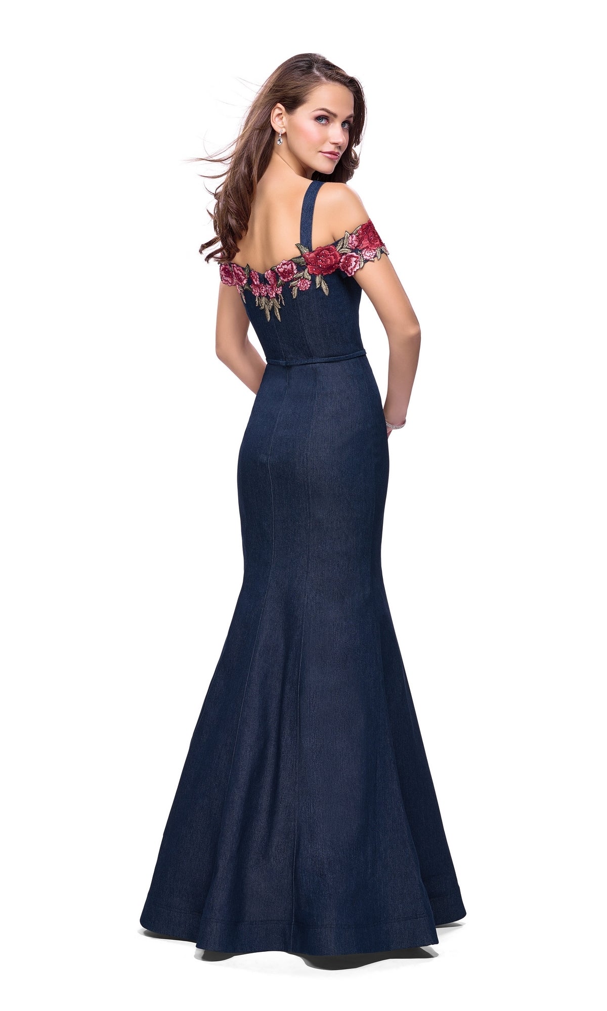 Denim blue prom dress deals