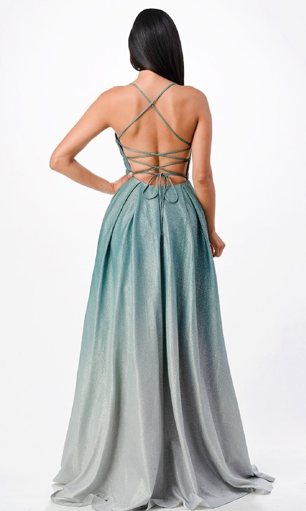 Ombre Long A-Line Glitter Prom Dress 25786